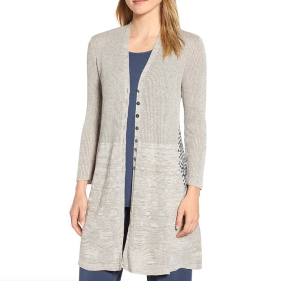 NIC+ZOE Grey Bustle Linen Blend Cardigan Long Line Women's XL - Picture 1 of 11